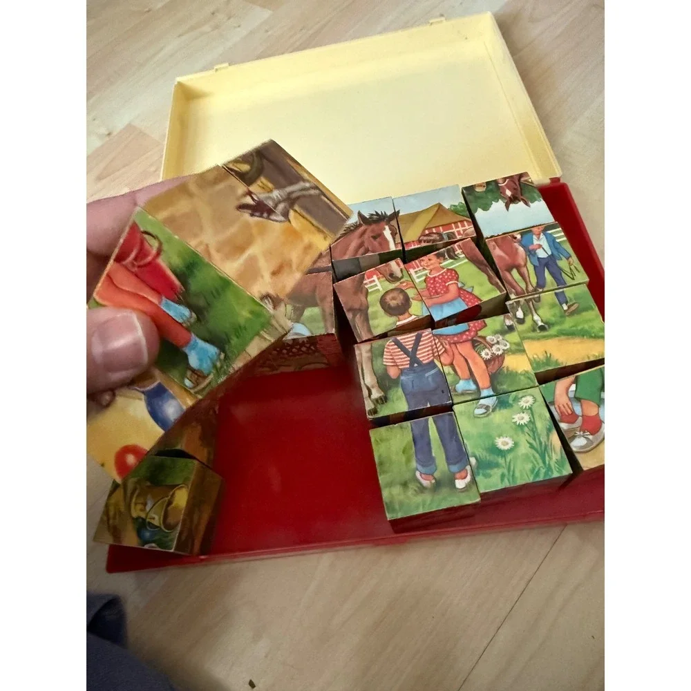 Childrens‎ vintage 1950 Wooden Picture Block Puzzle and Case made in Germany